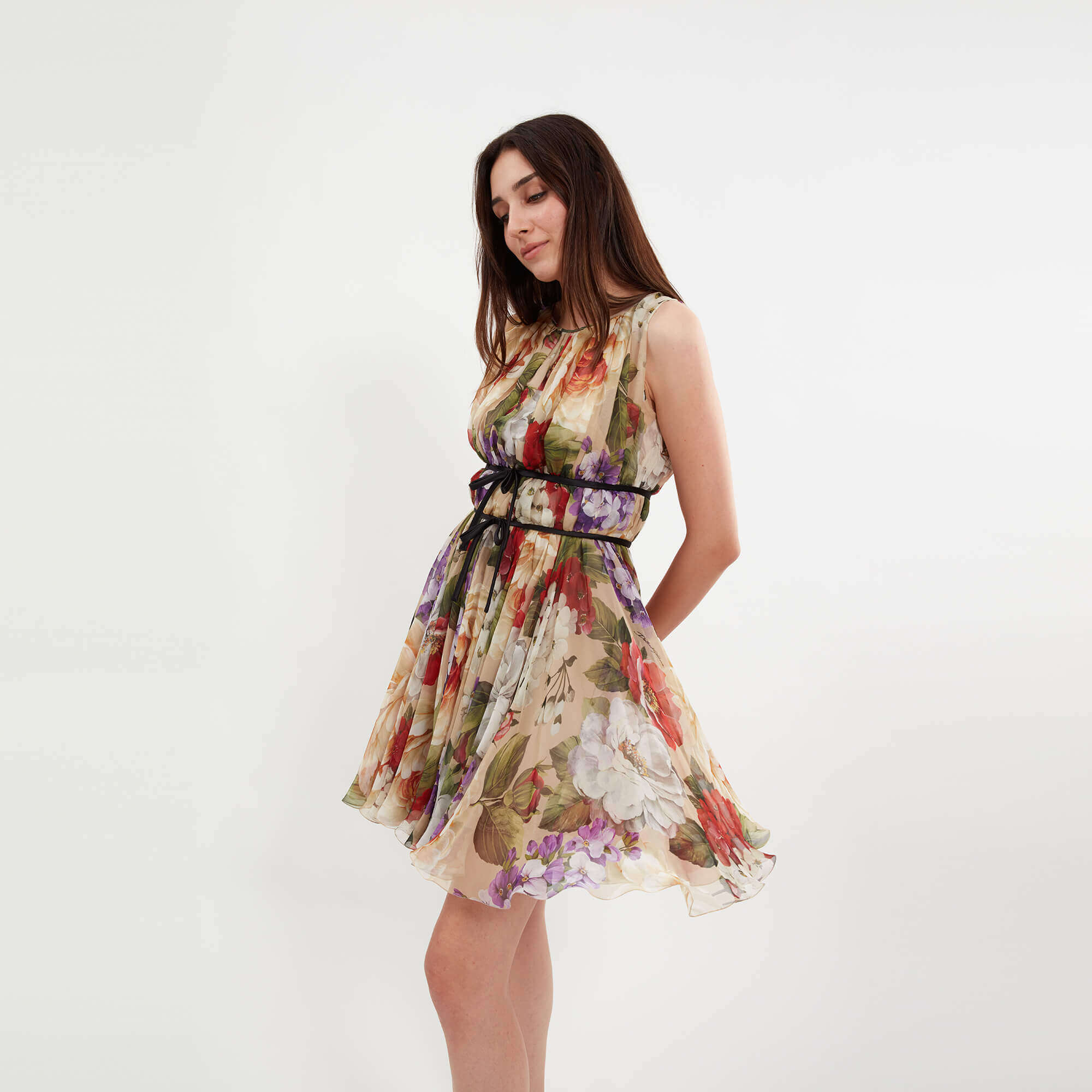 Dolce&Gabbana - Multicolour Silk Floral Print Ruffle Dress